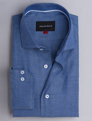 CLASSIC BLUE TEXTURED WEAVED SHIRT