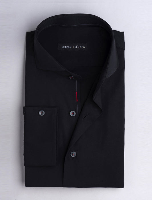 PREMIUM BLACK-SPREAD COLLAR SHIRT