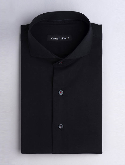 PREMIUM BLACK-SPREAD COLLAR SHIRT