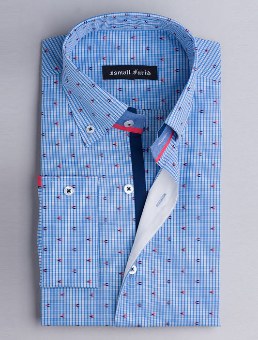 BLUE MICRO CHECK DOBBY SHIRT