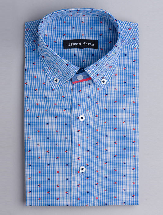 BLUE MICRO CHECK DOBBY SHIRT