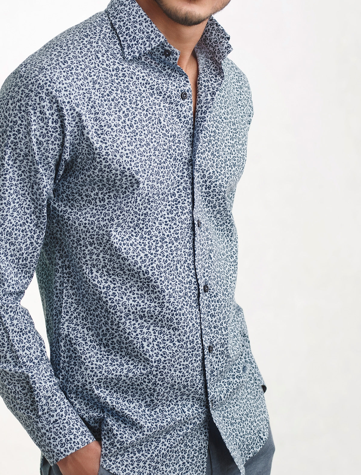 WHITE - BLUE FLORAL SHIRT