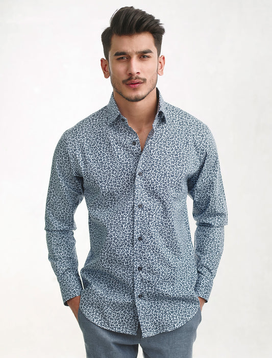 WHITE - BLUE FLORAL SHIRT