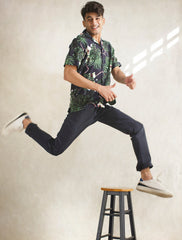 NAVY JUNGLE LEAF SHIRT