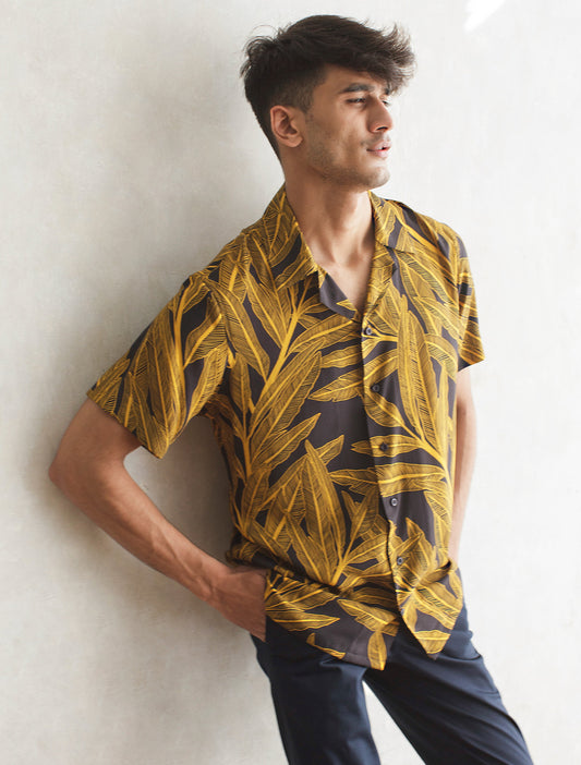 NAVY BANANA LEAF SHIRT