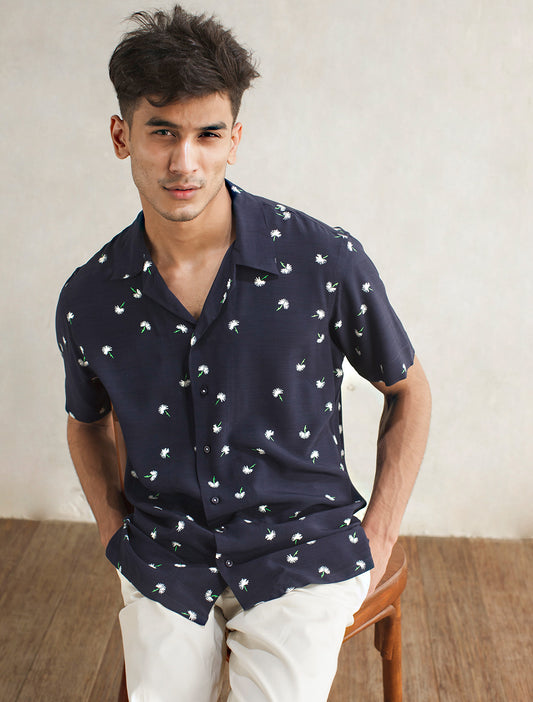 NAVY FLYING DANDELIONS ART SHIRT