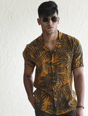 BROWN TROPICAL LEAF PRINT SHIRT
