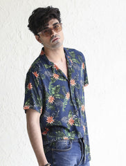 NAVY JUNGLE LEAF SHIRT