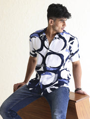 BLUE AND WHITE CIRCLE PRINT SHIRT