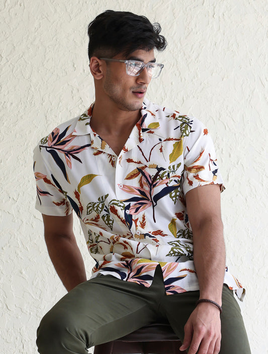 WHITE JUNGLE LEAF SHIRT