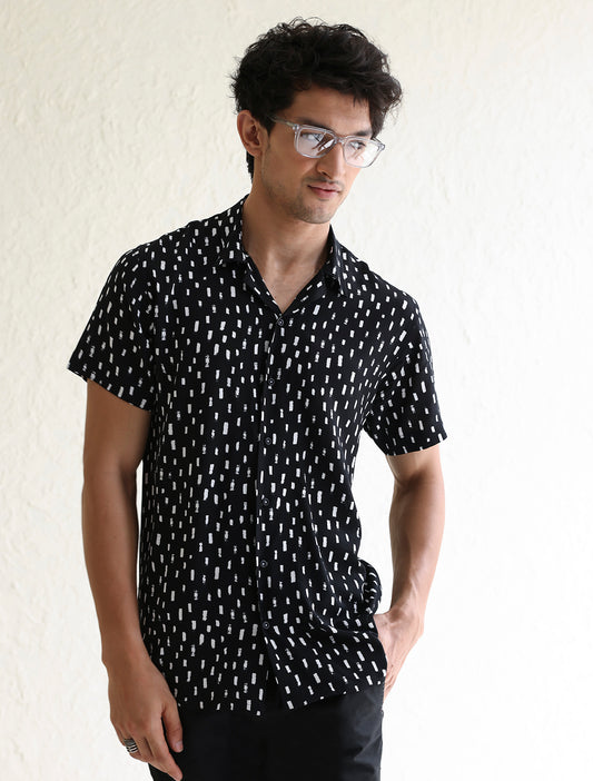 BLACK PRINTED HALF SLEEVE SHIRT