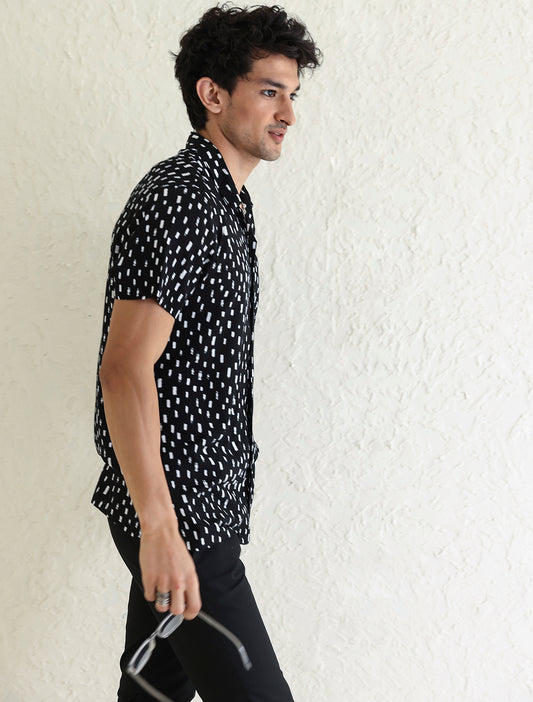 BLACK PRINTED HALF SLEEVE SHIRT