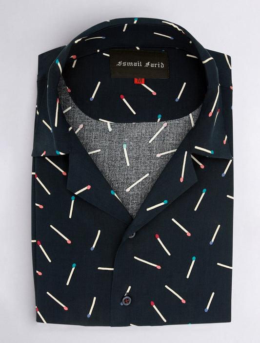 NAVY MATCHSTICK PRINT SHIRT