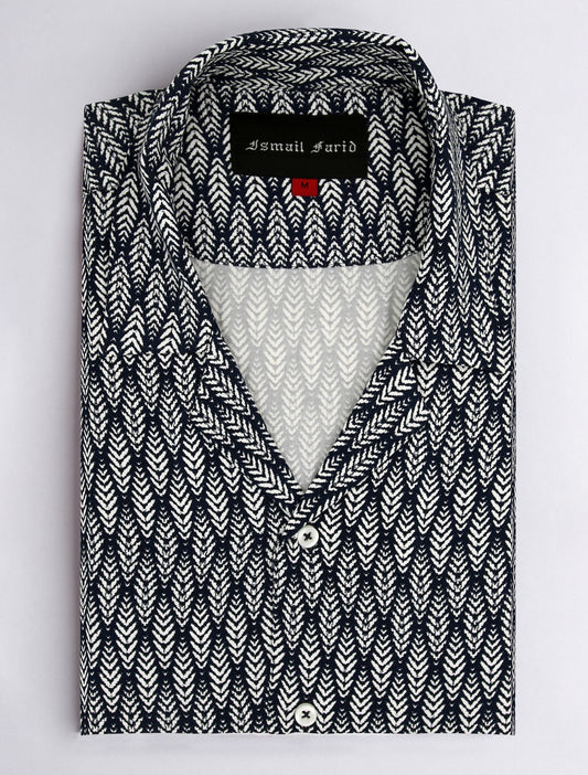 NAVY LEAF PRINT SHIRT