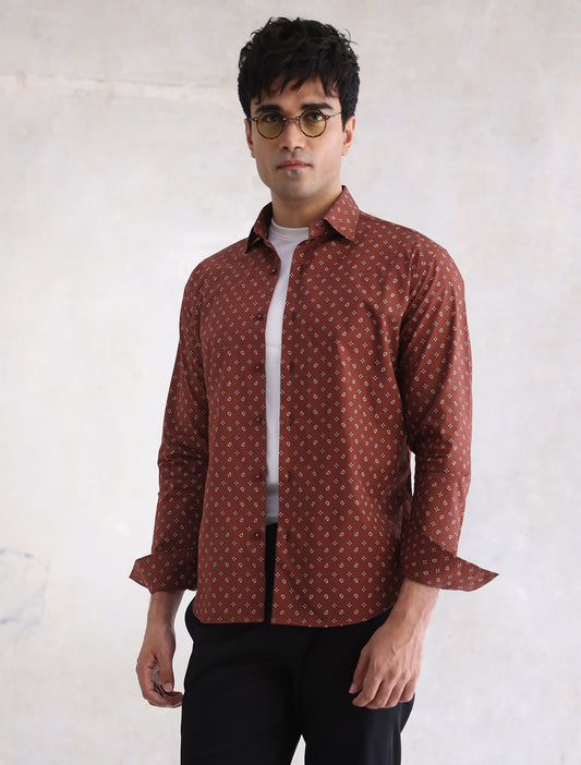 DARK TAN PRINT SHIRT