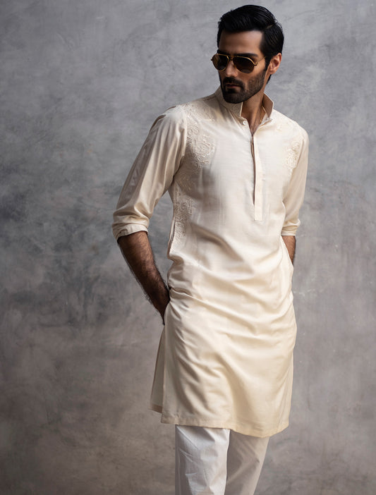 OFF WHITE COTTON SILK KURTA