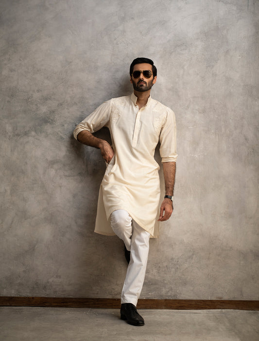 OFF WHITE COTTON SILK KURTA