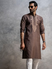 MOCHA BROWN COTTON SILK KURTA
