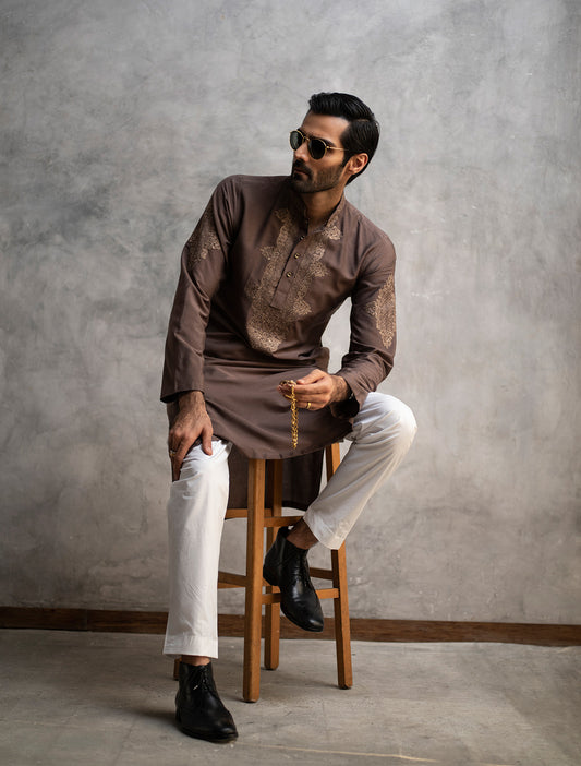 MOCHA BROWN COTTON SILK KURTA