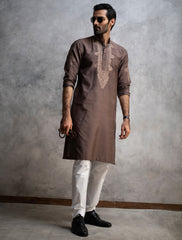 MOCHA BROWN COTTON SILK KURTA