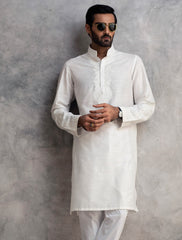 WHITE RAW SILK EMBROIDERED KURTA