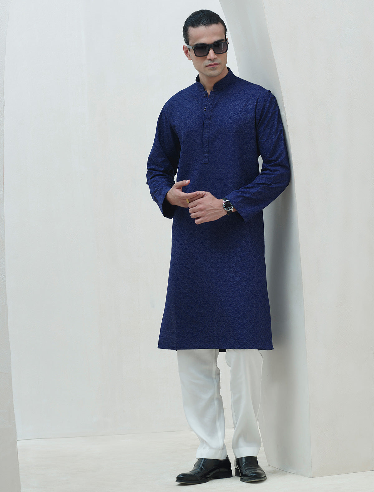 ROYAL BLUE COTTON SILK EMBROIDERED KURTA