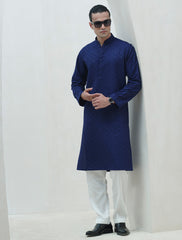 ROYAL BLUE COTTON SILK EMBROIDERED KURTA