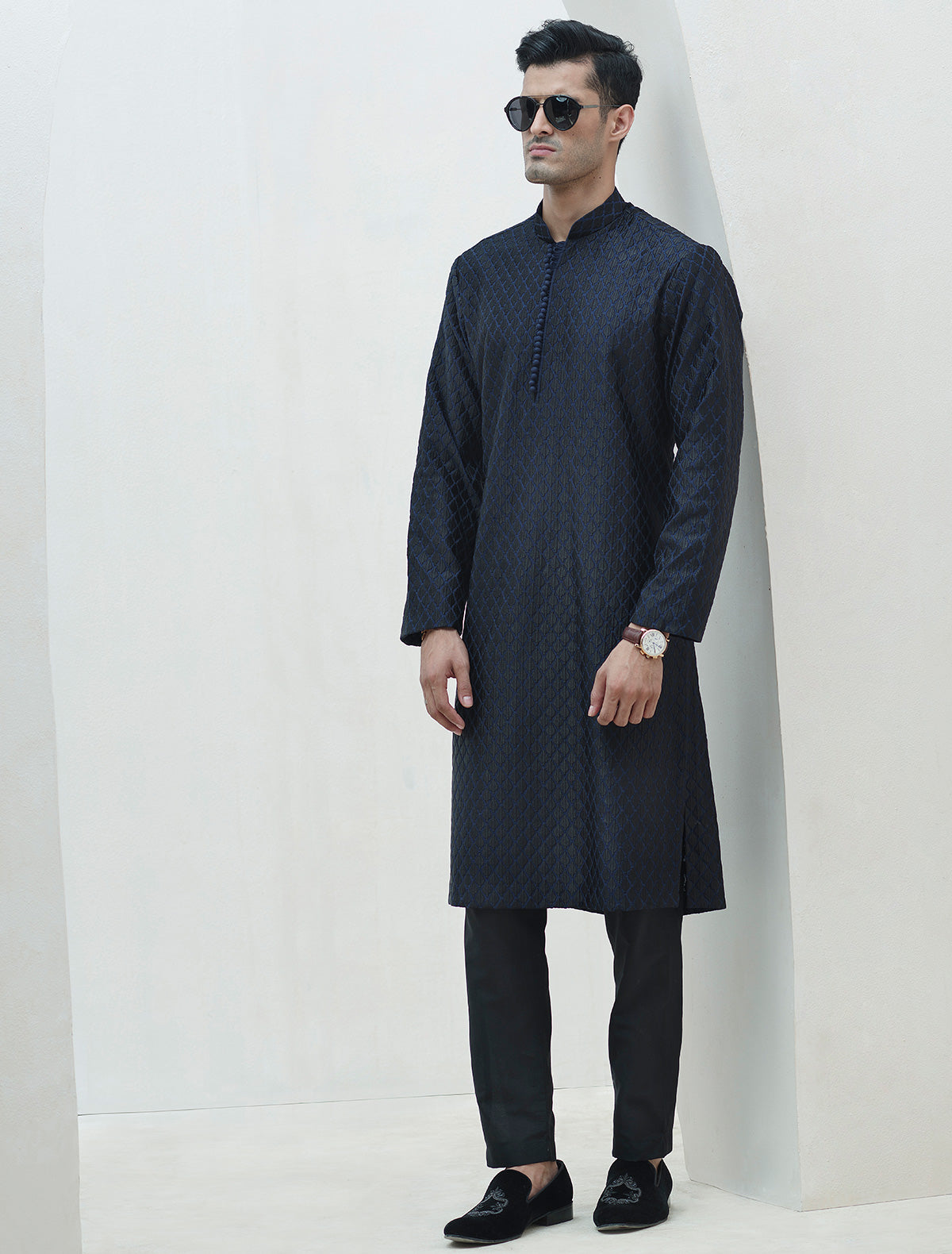 BLUE COTTON SILK EMBROIDERED KURTA