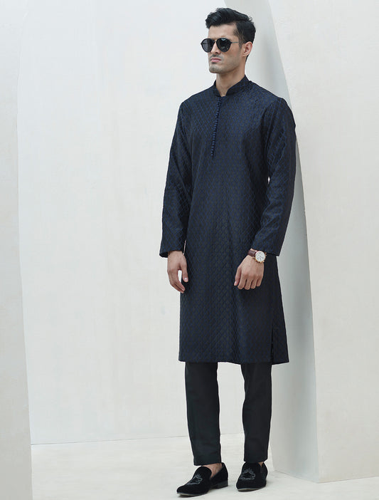 BLUE COTTON SILK EMBROIDERED KURTA