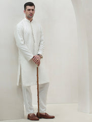 OFF WHITE COTTON SILK EMBROIDERED KURTA