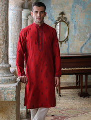 RED EMBROIDERED KURTA