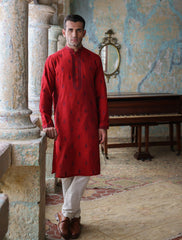 RED EMBROIDERED KURTA