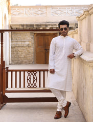 OFF-WHITE EMBROIDERED KURTA