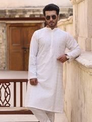 OFF-WHITE EMBROIDERED KURTA