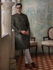 OLIVE GREEN EMBROIDERED KURTA