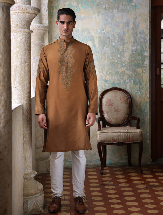 TAN EMBROIDERED KURTA