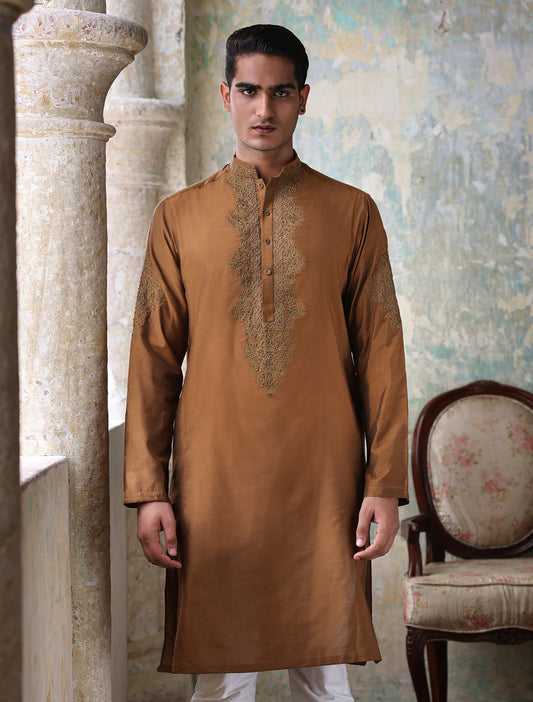 TAN EMBROIDERED KURTA