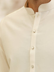 OFF WHITE JACQUARD FABRIC KURTA WITH MATCHING PAJAMA