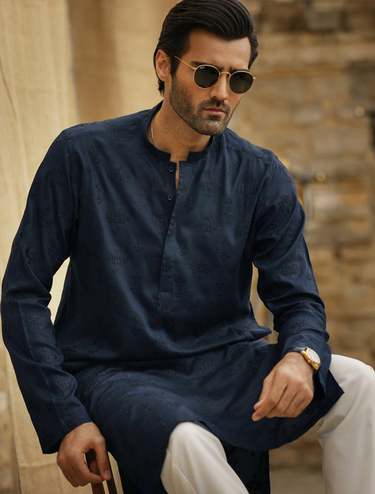 NAVY BLUE EMBROIDERED KURTA