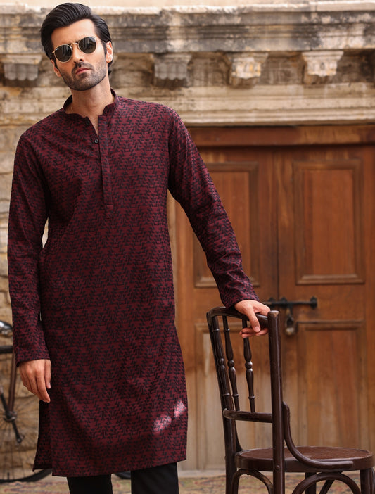 MAROON EMBROIDERED KURTA
