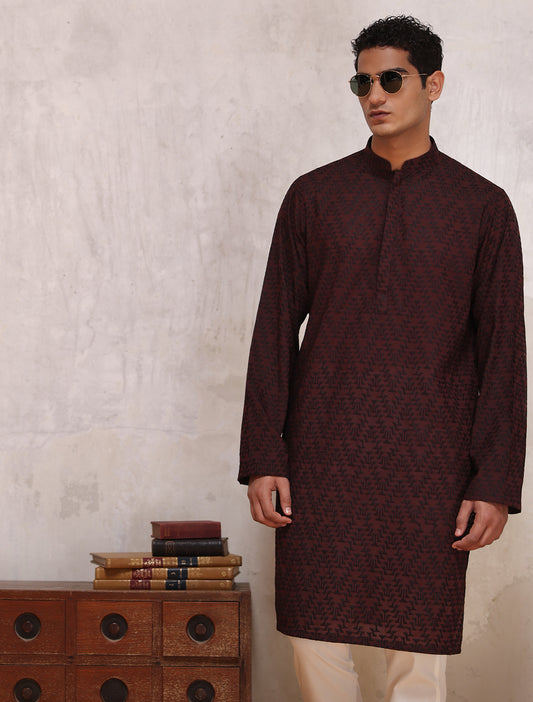 MAROON EMBROIDERED KURTA