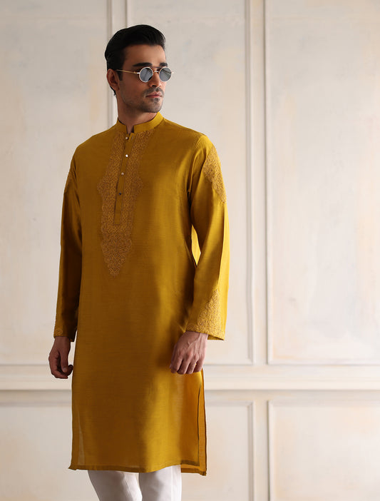 YELLOW EMBROIDERED KURTA