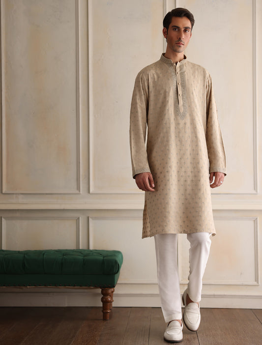 FAWN HAND EMBROIDERED KURTA
