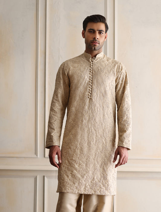 BEIGE HAND EMBROIDERED KURTA