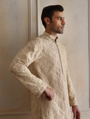 BEIGE HAND EMBROIDERED KURTA