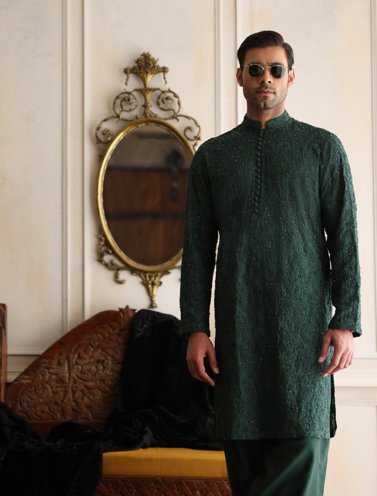 GREEN HEAVY HAND EMBROIDERED KURTA