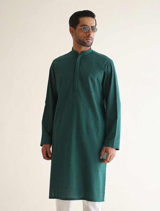 GREEN EMBROIDERED KURTA