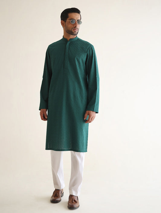 GREEN EMBROIDERED KURTA