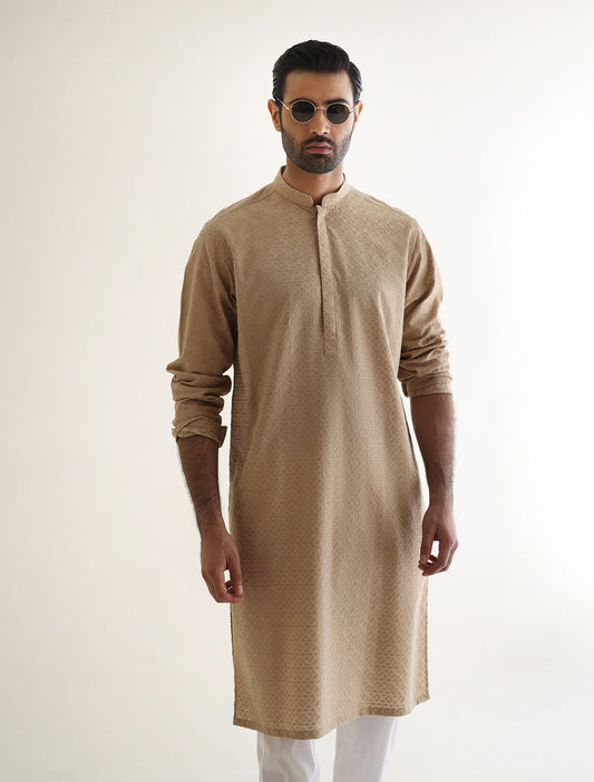 LIGHT BROWN EMBROIDERED KURTA