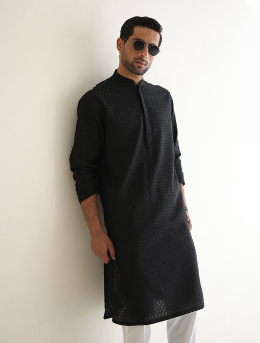 BLACK MESH EMBROIDERED KURTA